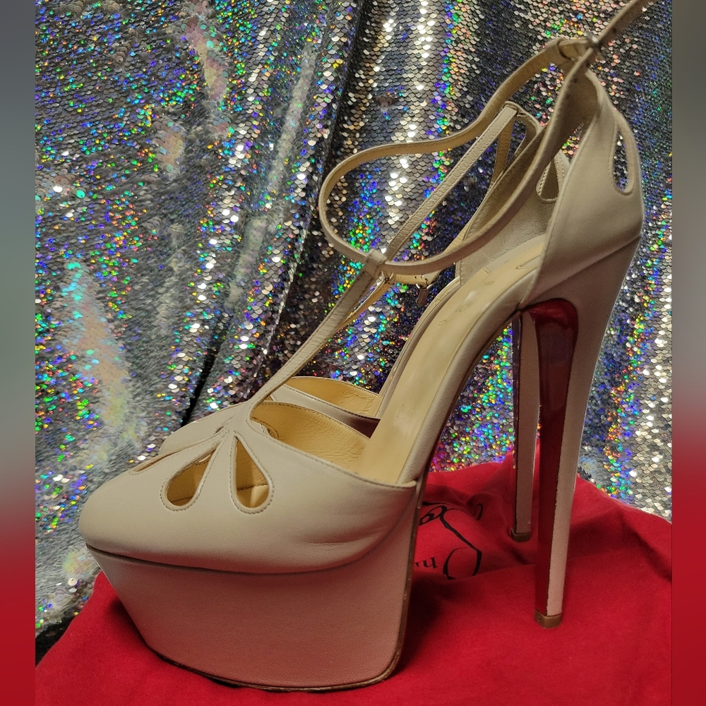 Christian Louboutin Cream and Red Platform Heels